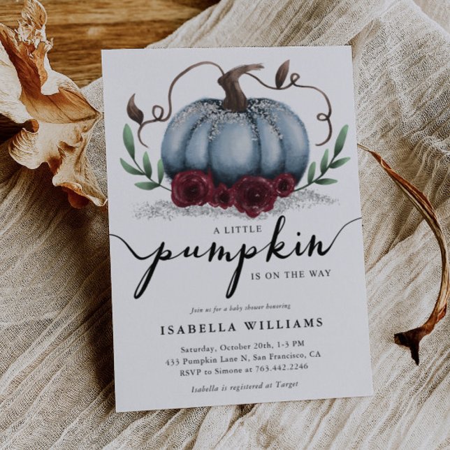 Invitación Little Pumpkin Rustic Blue Silver Baby Shower (Subido por el creador)