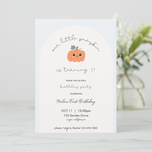 Invitación Little Pumpkin’s First Birthday Invitation  (Anverso de pie)