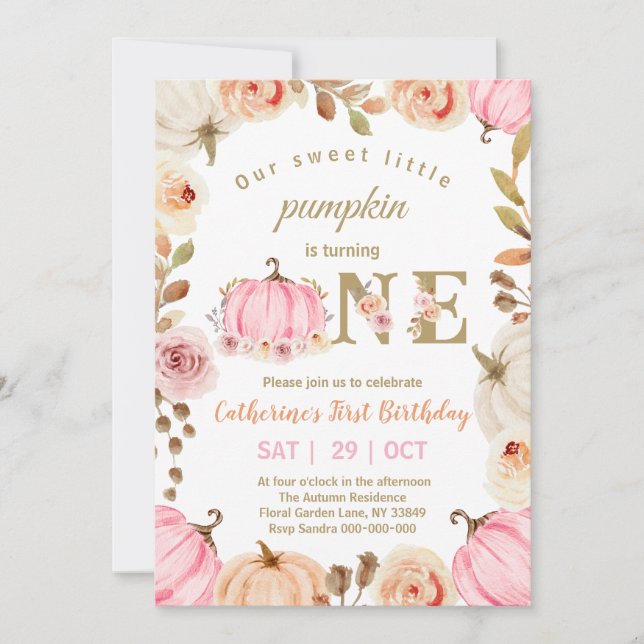 Invitación Little Pumpkin Turning One Birthday (Anverso)