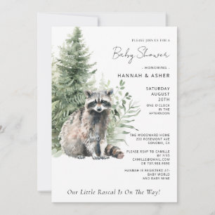 Invitación Little Rascal Raccoon Forest Baby Shower