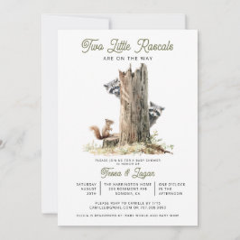 Invitación Little Rascals Raccoons Twins Baby Shower