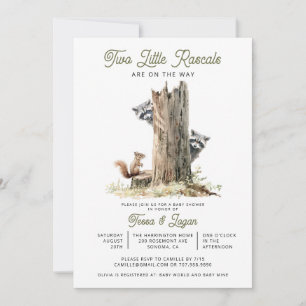 Invitación Little Rascals Raccoons Twins Baby Shower