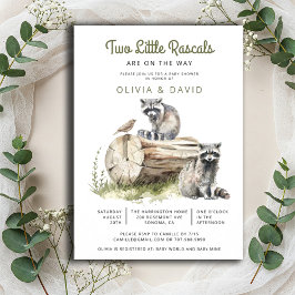 Invitación Little Rascals Raccoons Twins Baby Shower