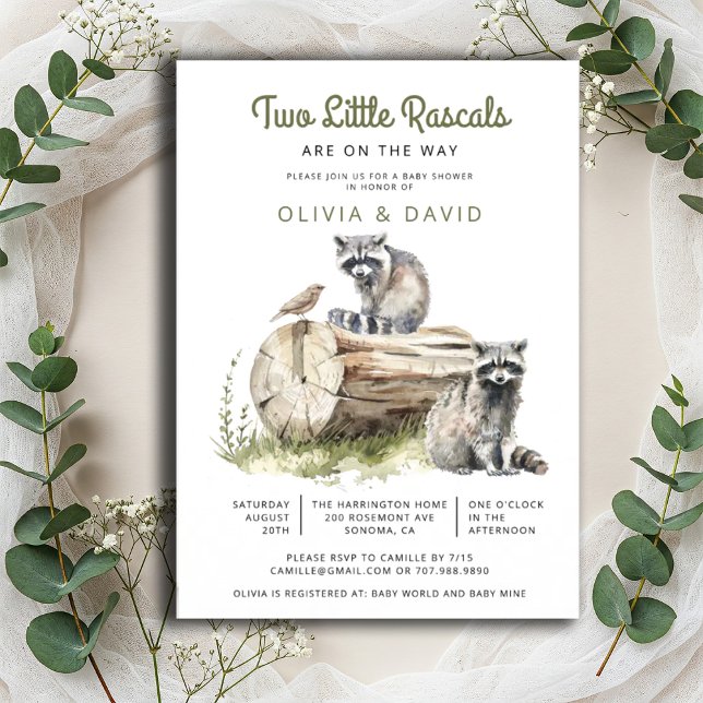 Invitación Little Rascals Raccoons Twins Baby Shower (Subido por el creador)
