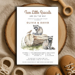 Invitación Little Rascals Raccoons Twins Baby Shower