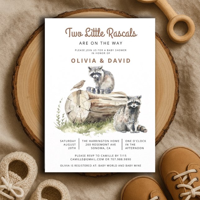 Invitación Little Rascals Raccoons Twins Baby Shower (Subido por el creador)