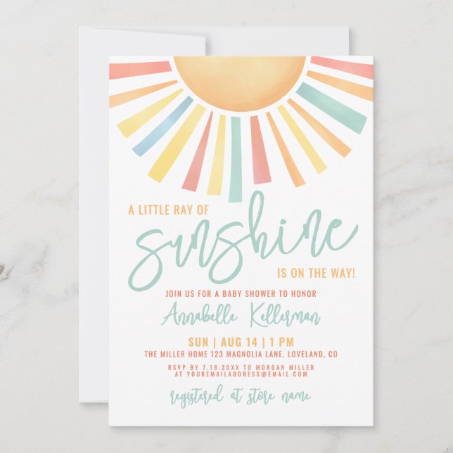 Invitación Little Ray Of Sunshine Baby Shower (Anverso)