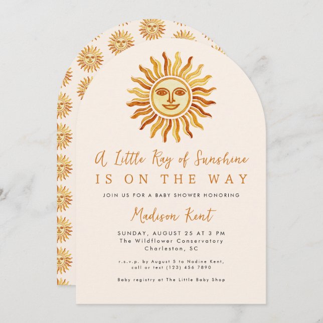 Invitación Little Ray of Sunshine Boho Sun Baby Shower (Anverso / Reverso)