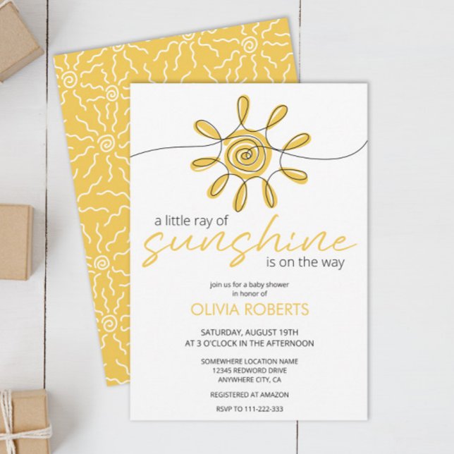 Invitación Little Ray Of Sunshine Line Art Sun Baby Shower (Subido por el creador)