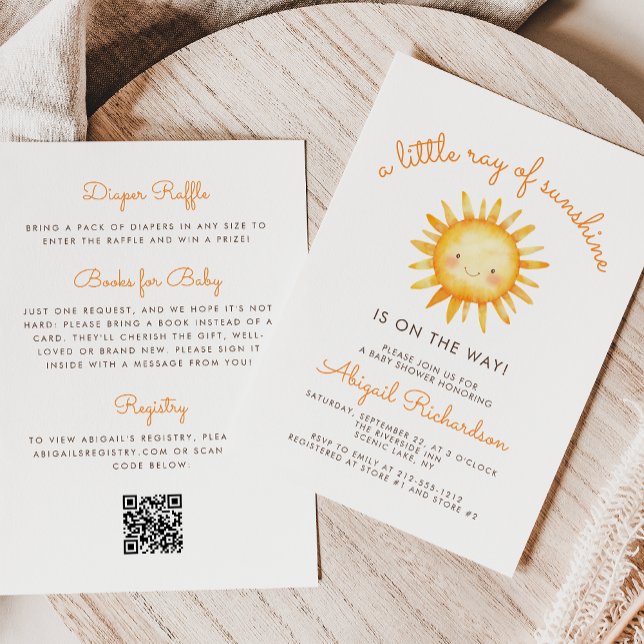 Invitación Little Ray of Sunshine QR Code Baby Shower (Subido por el creador)
