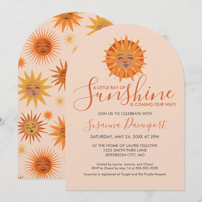 Invitación Little Ray of Sunshine Watercolor Baby Shower (Anverso / Reverso)