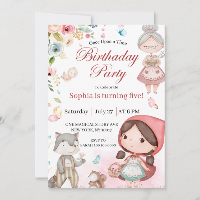 Invitación Little Red Riding Hood birthday invitation (Anverso)