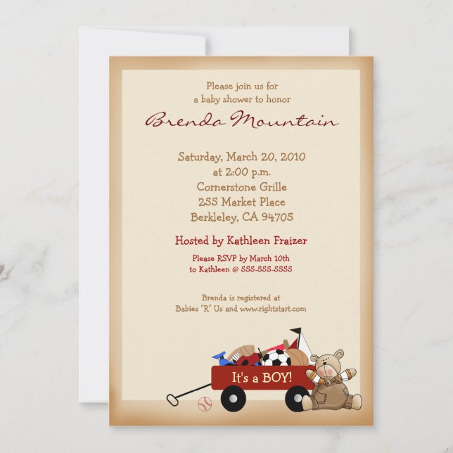 Invitación Little Red Wagon Sports ThBoy Baby Shower (Anverso)