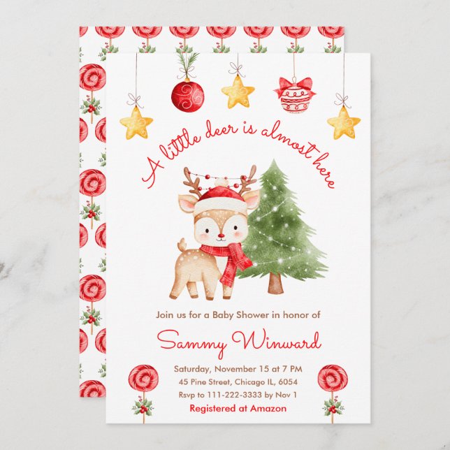 Invitación Little Reindeer Christmas Baby Shower (Anverso / Reverso)