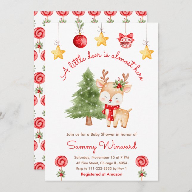 Invitación Little Reindeer Christmas Baby Shower (Anverso / Reverso)