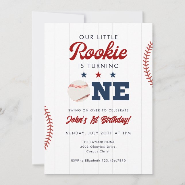 Invitación Little Rookie Baseball 1st Birthday (Anverso)