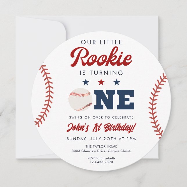 Invitación Little Rookie Baseball 1st Birthday Ball (Anverso)