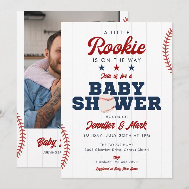 Invitación Little Rookie Baseball Photo Baby Shower (Anverso / Reverso)