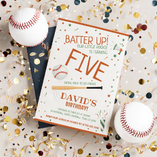 Invitación Little Rookie Batter Up Brown Baseball Birday