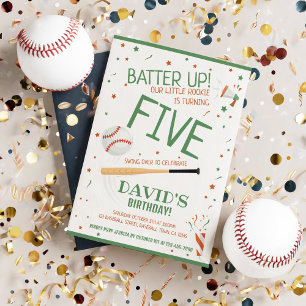 Invitación Little Rookie Batter Up Green Baseball Birday