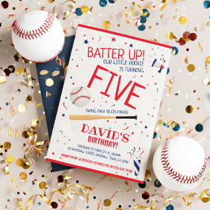 Invitación Little Rookie Batter Up Red Baseball Birday