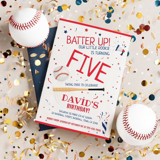 Invitación Little Rookie Batter Up Red Baseball Birday (Subido por el creador)