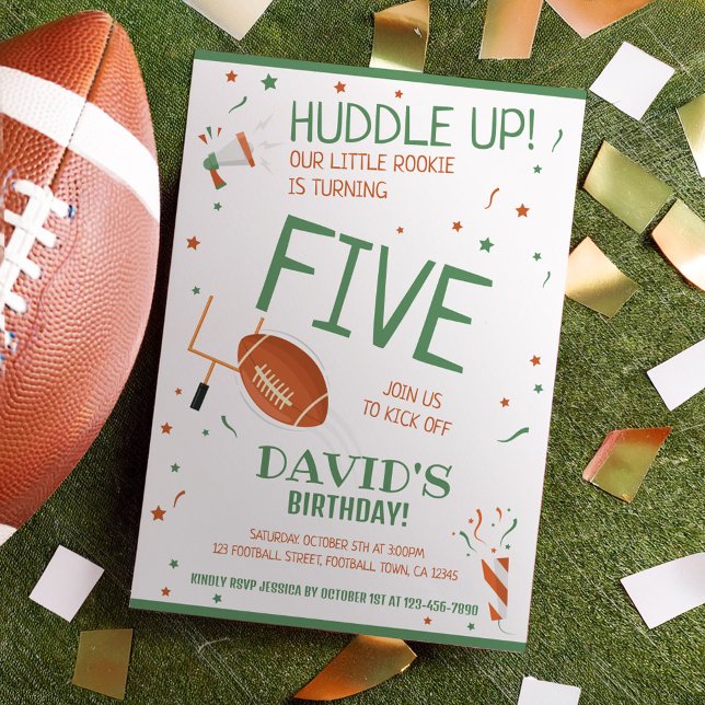 Invitación Little Rookie Huddle Up Green Footday Birday (Subido por el creador)