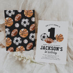 Invitación Little Rookie Sports 1er cumpleaños<br><div class="desc">Invite a amigos y familiares a la fiesta de cumpleaños de su hijo con esta invitación temática deportiva.</div>