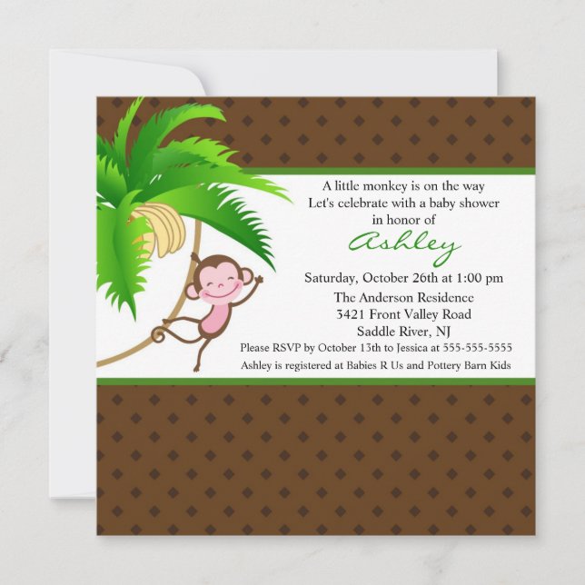 Invitación Little Safari Monkey Baby Shower Invitation (Anverso)