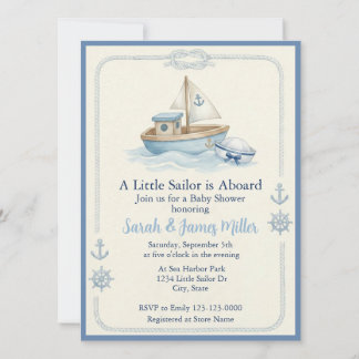 Invitación Little Sailor Aboard Blue Baby Shower Invitation