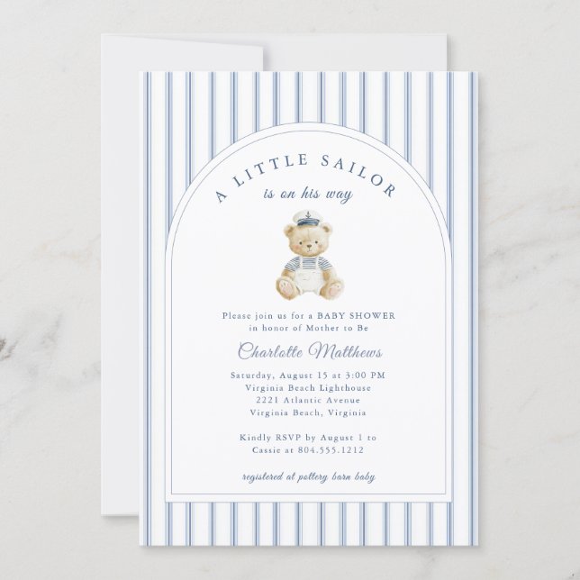 Invitación Little Sailor Bear Coastal Baby Shower Invitation (Anverso)