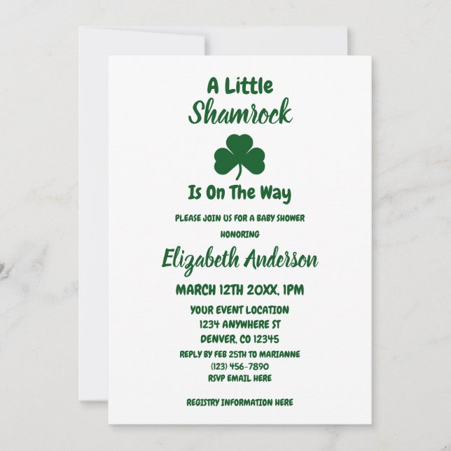 Invitación Little Shamrock St Patrick's Day Baby Shower (Anverso)