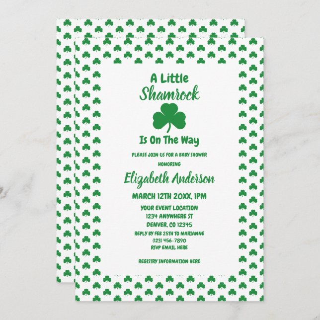 Invitación Little Shamrock St Patrick's Day Baby Shower (Anverso / Reverso)