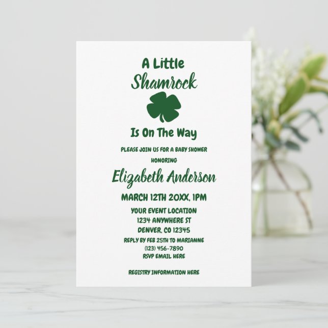 Invitación Little Shamrock St Patrick's Day Baby Shower (Anverso de pie)