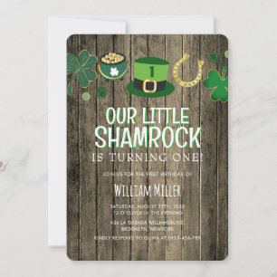 Invitación Little Shamrock St Patrick's Day Rustic Birthday
