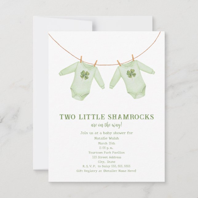 Invitación Little Shamrocks Twin St Patrick's Boy Baby Shower (Anverso)