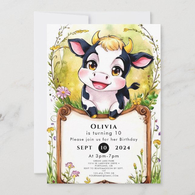 Invitación Little Simple Cow Birday (Anverso)