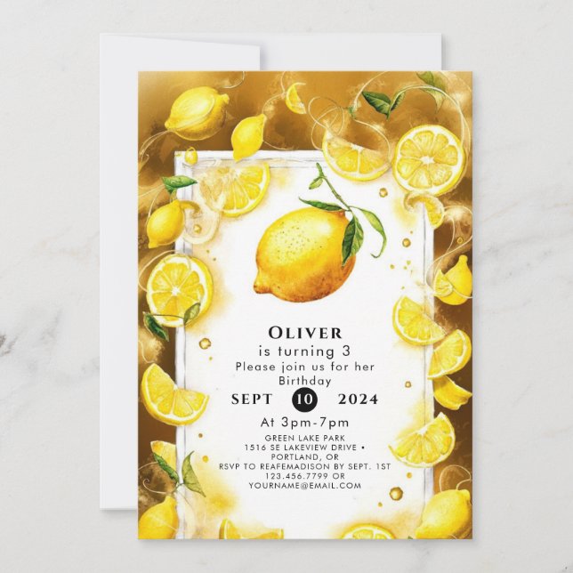 Invitación Little Simple Lemon Birday (Anverso)