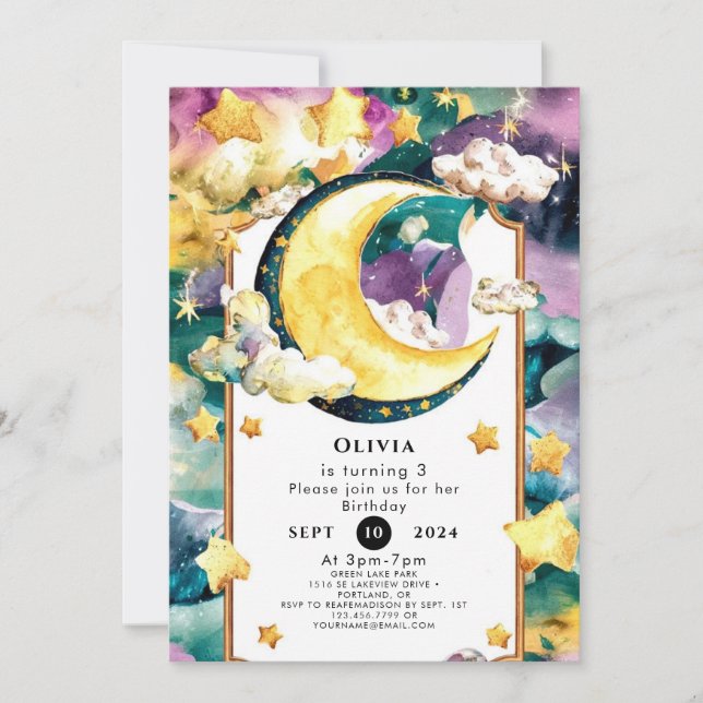 Invitación Little Simple Moon Birday (Anverso)