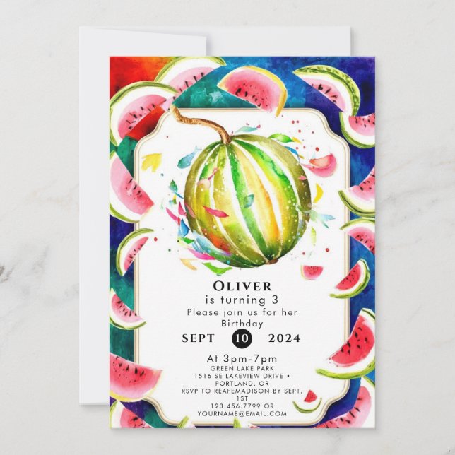 Invitación Little Simple Watermelon Birday (Anverso)