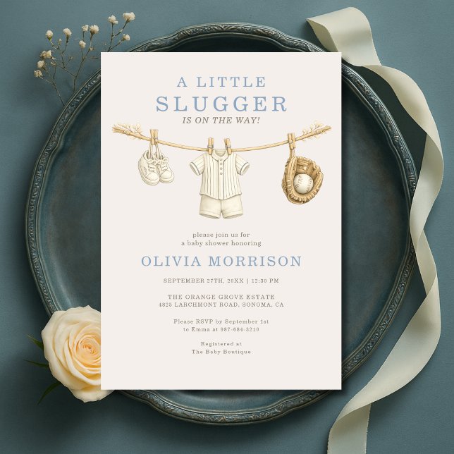 Invitación Little Slugger Baseball Clothesline Baby Shower (Subido por el creador)