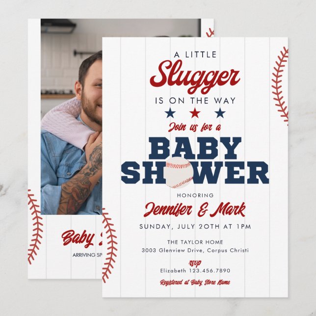 Invitación Little Slugger Baseball Photo Baby Shower (Anverso / Reverso)