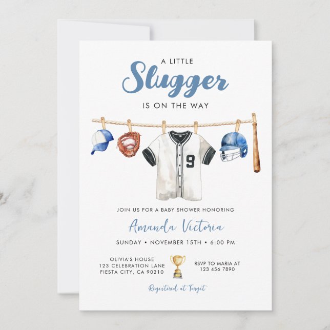 Invitación Little Slugger on the Way Boy Baby Shower (Anverso)