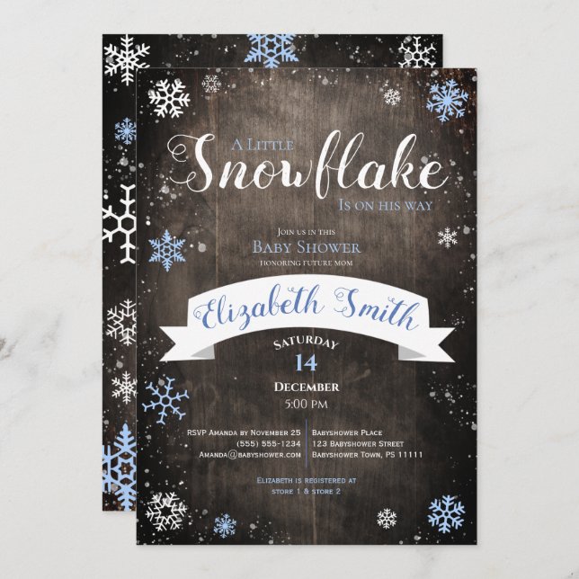 Invitación Little snowflake baby boy babyshower (Anverso / Reverso)