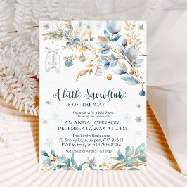 Invitación Little Snowflake Gold Winter Baby Shower  