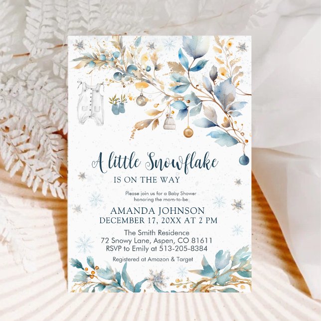 Invitación Little Snowflake Gold Winter Baby Shower   (Subido por el creador)