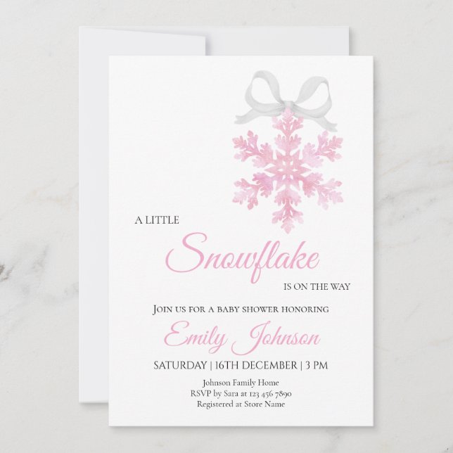 Invitación Little Snowflake Pink Girl Baby Shower (Anverso)