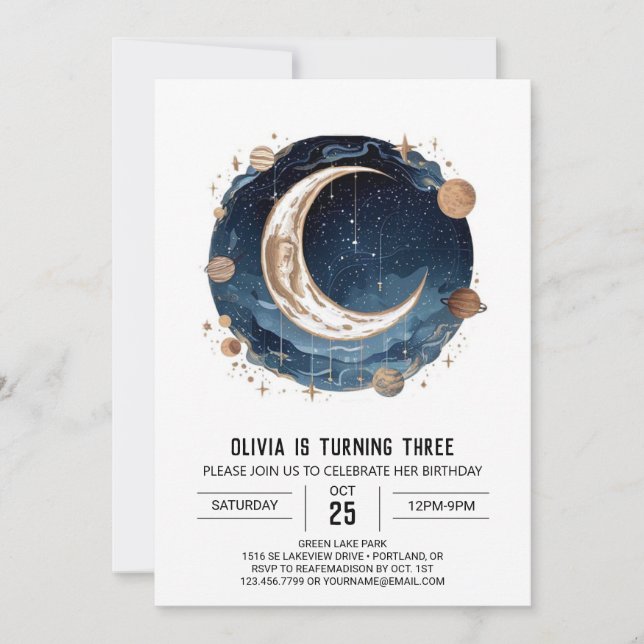 Invitación Little Space Stars Digital Birday (Anverso)