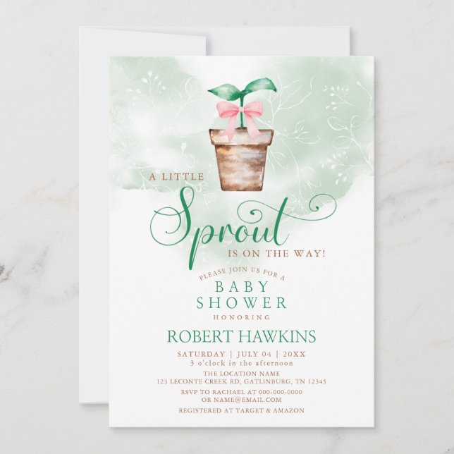 Invitación Little Sprout is on the Way Garden Bow Baby Shower (Anverso)
