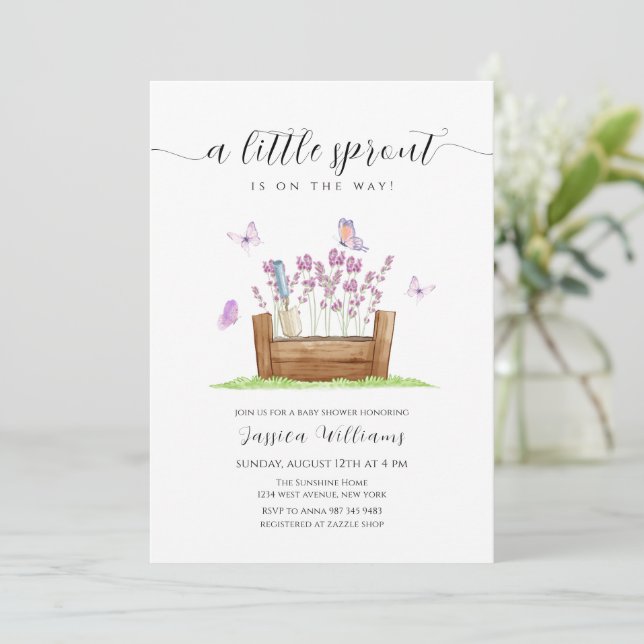 Invitación Little Sprout Meadow Lavender Garden Baby Shower (Anverso de pie)